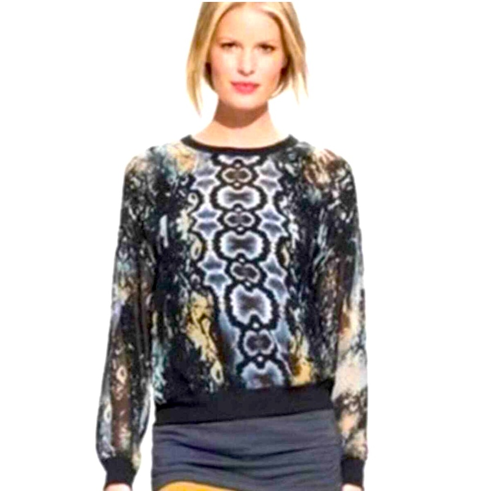 cAbi Snakeskin Sheer Pattern Long Sleeve Colorful Mesh Design size XS